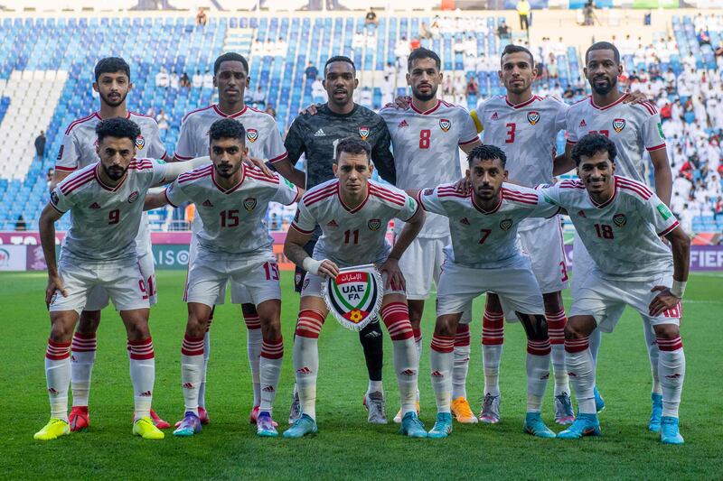 The UAE team before the match in Dubai. AFP