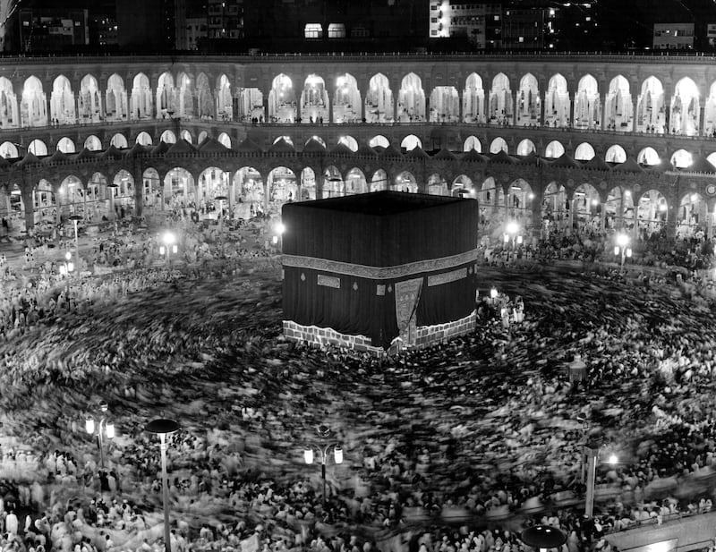 Pilgrims perform the Tawaf, the circumambulation of the Kaaba, during Hajj.