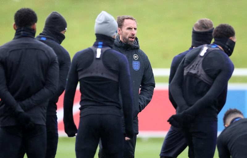 England manager Gareth Southgate leads a training session at St George's Park. Reuters