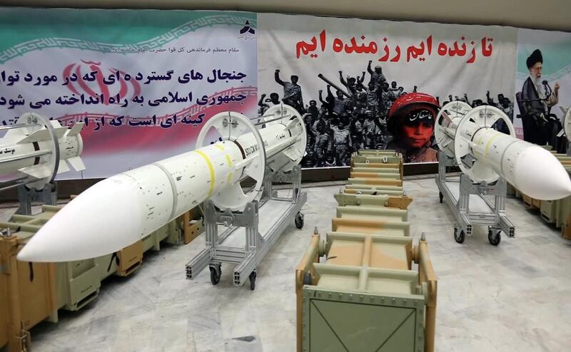 (FILES) This file photo released by Iran's Defence Ministry on July 22, 2017 shows newly-upgraded Sayyad-3 air defense missiles on display during an inauguration of its production line at an undisclosed location in Iran, according to official information released. 
Iran's parliament on August 13, approved more than half a billion dollars in funding for the country's missile programme and foreign operations of the elite Revolutionary Guards in response to US sanctions. / AFP PHOTO / IRANIAN DEFENCE MINISTRY / HO