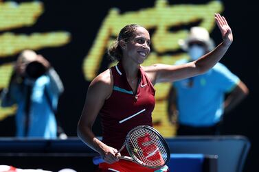 MELBOURNE, AUSTRALIA - JANUARY 25: Madison Keys of United States acknowledges the crowd after winning her Women's Singles Quarterfinals match against Barbora Krejcikova of Czech Republic during day nine of the 2022 Australian Open at Melbourne Park on January 25, 2022 in Melbourne, Australia. (Photo by Mark Metcalfe / Getty Images)