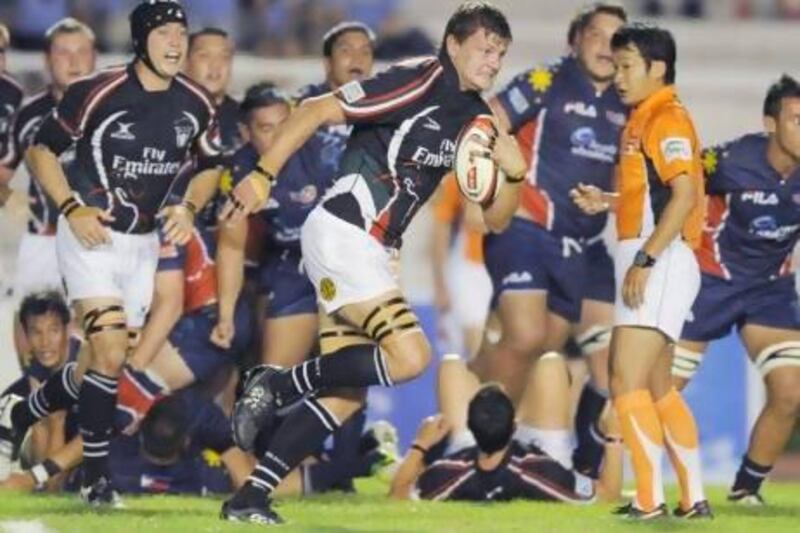 The UAE drives up the pitch during the first half of their 24-8 loss to the Philippines last weekend. The UAE finished without a win in the Asian Five Nations. Mike Young for The National