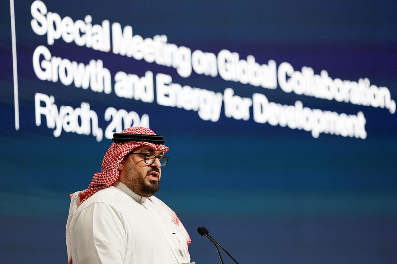 Saudi Arabia's Minister of Economy and Planning, Faisal Alibrahim, speaks at the WEF. Reuters