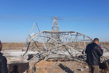 ISIS blew up electricity pylons neare Jurf Al Sakhar. Photo supplied by residents of the southern Iraqi governorate of Babel  