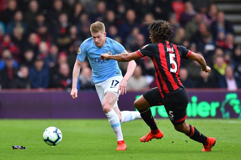 De Bruyne in action with Ake. Reuters
