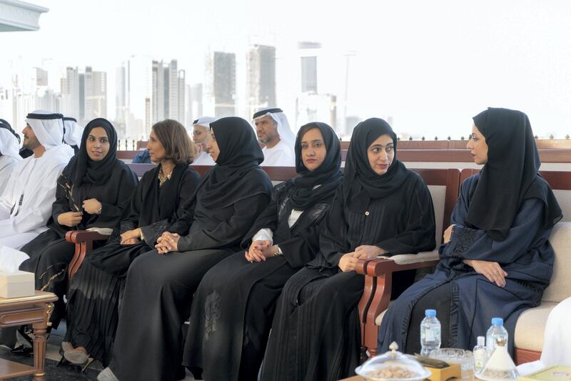 ABU DHABI, UNITED ARAB EMIRATES - January 21, 2019: Members of the Emirates Writers union, attend a Sea Palace barza.
( Rashed Al Mansoori / Ministry of Presidential Affairs )
---