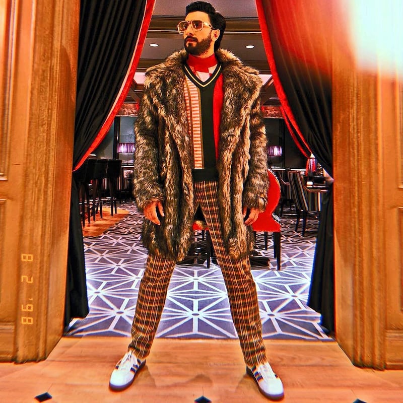 This is a masterclass in how to clash prints and textures, as seen in February 2019. Instagram / Ranveer Singh