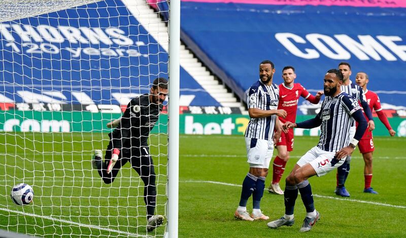 Kyle Bartley scores for West Bromwich Albion but the goal was disallowed by VAR. Getty