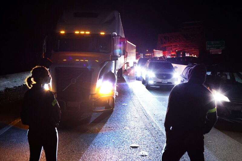 Protesters block Interstate 55. AFP
