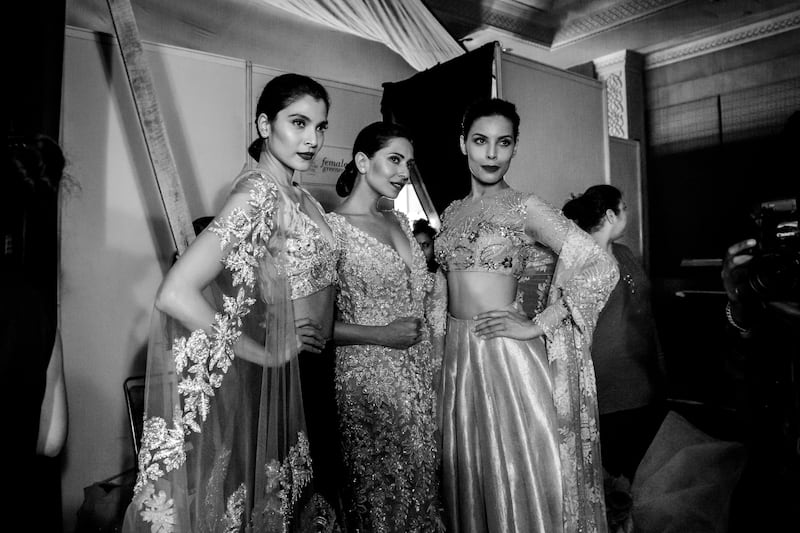 Backstage at a Manish Malhotra couture show
