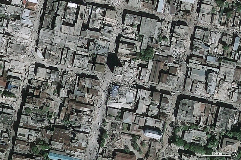 4.	One of the deadliest earthquakes struck Haiti in 2010. This GeoEye-1 satellite image shows rubble on the streets of Port-au-Prince on January 13. About 250,000 people were killed in the 7.0 magnitude earthquake. Photo: Nasa Earth Observatory