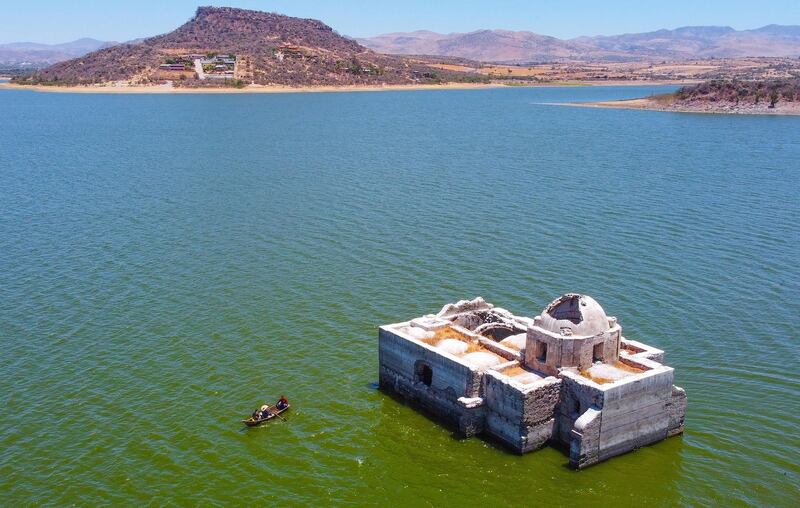 Severe drought in Mexico has exposed The Virgen de los Dolores Temple in Guanajuato. Built in 1898, it was flooded 40 years ago to build a dam. EPA