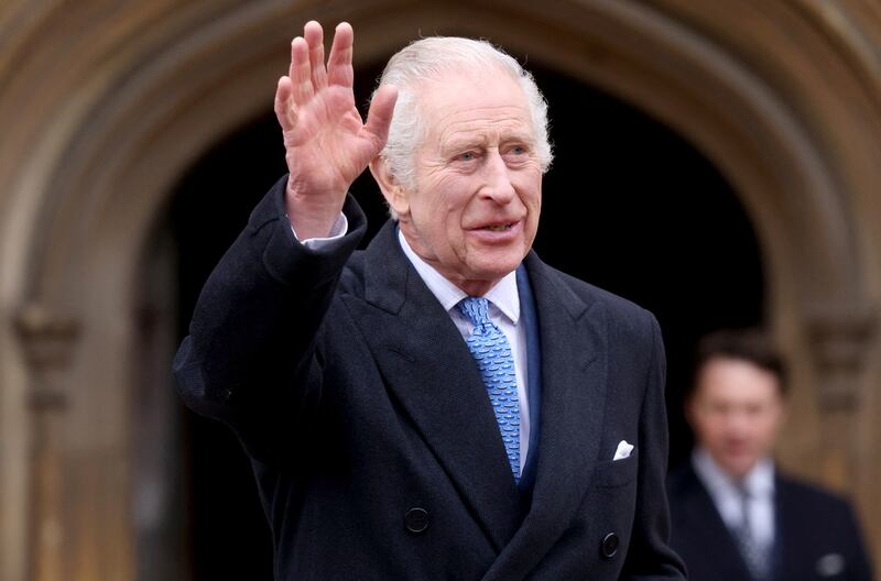 King Charles III waves as he leaves after attending the Easter Mattins Service at St George's Chapel in Windsor. Getty Images