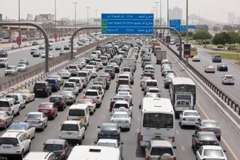 DUBAI, UNITED ARAB EMIRATES,  September 10, 2012. Traffic piled up on Shk Zayed Rd in and around the Al Manara interchange. (ANTONIE ROBERTSON / The National)