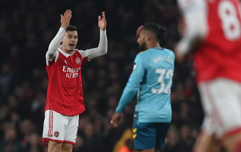 Gabriel Martinelli – 7. Showed tremendous pace to burst past two Southampton defenders and almost set Saka up in the fourth minute. Gave the Gunners a lifeline with a first-time finish past Bazunu in the 20th minute. Was a thorn in the flesh of Walker-Peters on the left-hand side. EPA 
