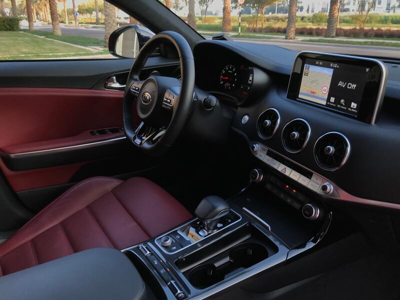 The Kia Stinger comes with a colour-co-ordinated interior. Adam Workman / The National