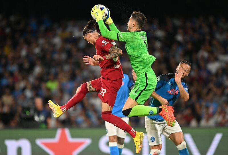 NAPOLI PLAYER RATINGS: Alex Meret - 6. The Italian was nervous when dealing with aerial balls and his punches were not convincing. He made a fine save from Diaz’s header. Getty