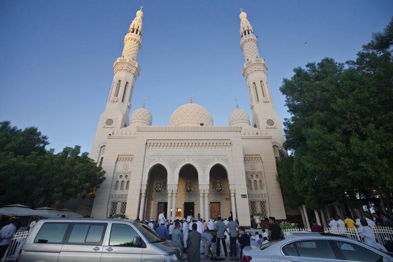 Worshippers mull outside of the Jumeirah Mosque on Eid Al Adha

Lee Hoagland/The National