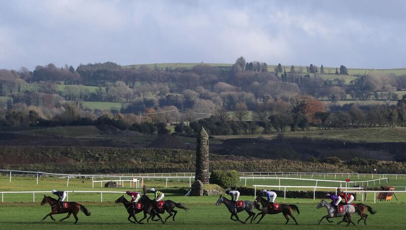 Runners and riders at the Punchestown Rated Novice Hurdle during the Punchestown Winter Festival in County Kildare, Ireland, on Saturday, November 14. PA