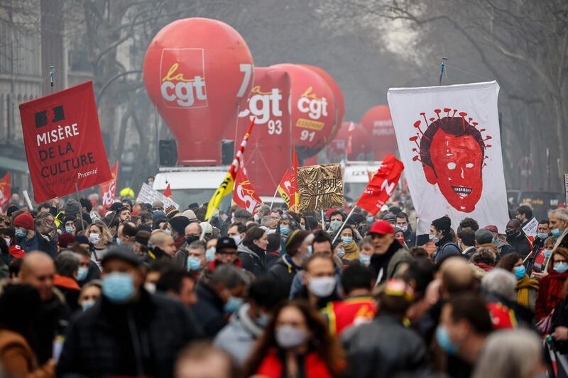 People protest in Paris to highlight the current economic and cultural difficulties being experienced across France. AFP