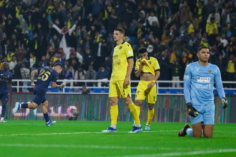 Otavio celebrates after scoring Al Nassr's third goal. Getty Images