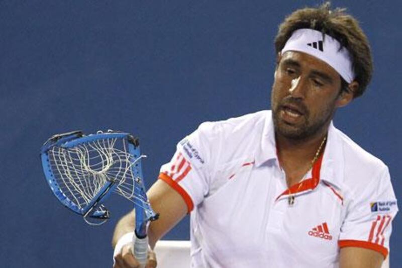 Marcos Baghdatis and four of his racquets had an argument during his ouster at the Australian Open. The racquets lost the argurment. Baghdatis lost the match.