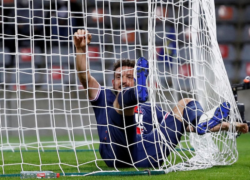 Paris St Germain's Alessandro Florenzi celebrates scoring their second goal. Reuters
