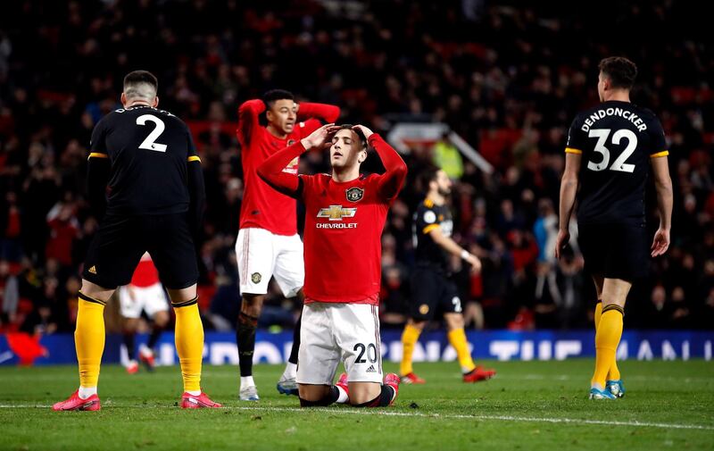 Manchester United's Diogo Dalot reacts after a missed chance. PA