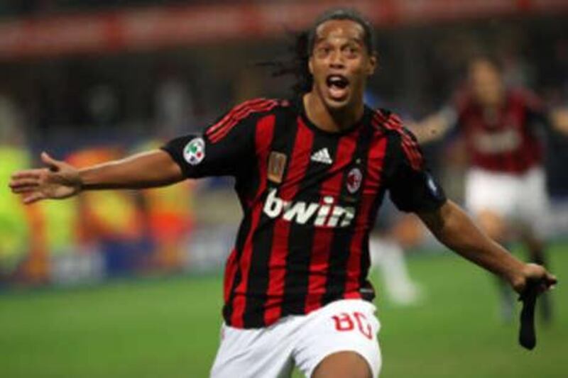 The Brazilian forward Ronaldinho scores his first goal for AC Milan. And what better time to get it than in the Milan derby versus Inter?