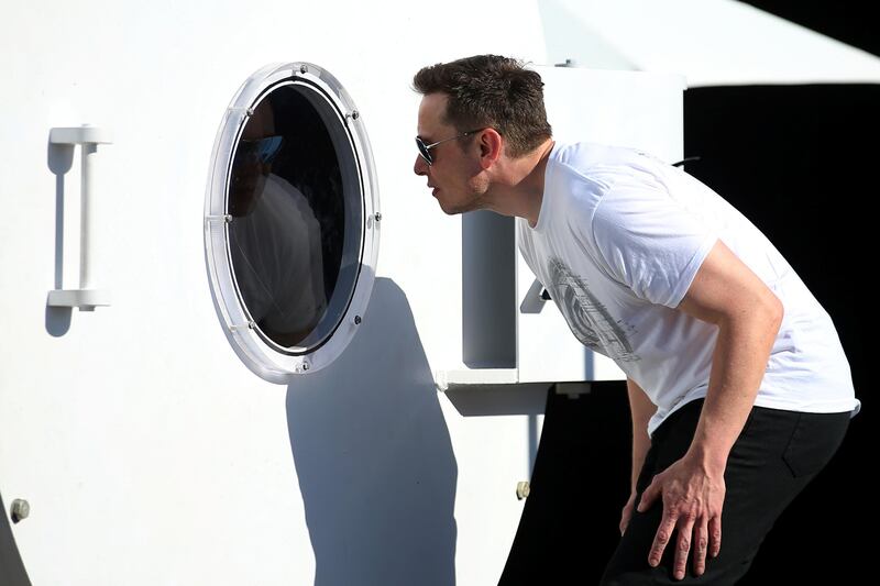 Elon Musk checks out a Hyperloop pod concept in Hawthorne, California. Reuters