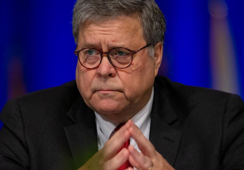 United States Attorney General William Barr, listens to LaToya Cantrell, New Orleans mayor, during the Grand Lodge Fraternal Order of Police's 64th National Biennial Conference at the Ernest N. Morial Convention Center on Convention Blvd. in New Orleans, La. Monday, Aug. 12, 2019. Barr said Monday that there were â€œserious irregularitiesâ€ at the federal jail where Jeffrey Epstein took his own life this weekend as he awaited trial on charges he sexually abused underage girls. (David Grunfeld/The Advocate via AP)