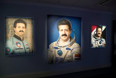 LONDON 6th July 2018. Paintings of Syrian Cosmonaut Muhammed Ahmed Faris at the Space Refugee exhibition at the British Interplanetary Society in London. Stephen Lock for the National 