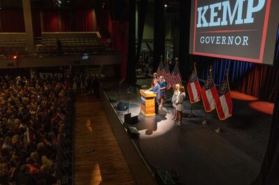 Georgia Governor Brian Kemp addresses supporters after winning re-election Atlanta last week. AFP