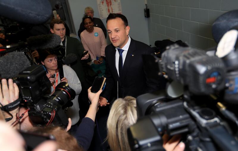 Fine Gael Leader Leo Varadkar speaks to the media as he arrives at the count centre in on February 9, 2020 in Dublin, Ireland. Getty Images