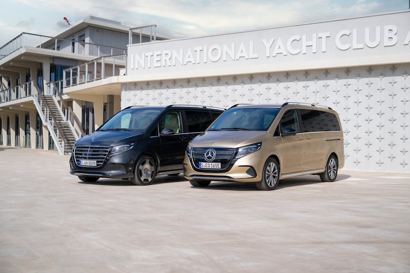Mercedes' 2024 V-Class and EQV at the yacht club. All photos: Mercedes