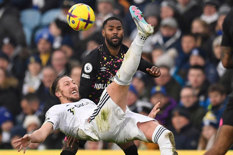 Leeds United's Luke Ayling clears the ball. AFP  