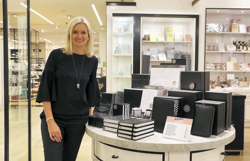 DUBAI , UNITED ARAB EMIRATES, September 12 – 2018 :- Kristina Karlsson with some of the Kikki.k  stationery items at the Bloomingdale’s Home store in Dubai Mall in Dubai. ( Pawan Singh / The National )  For Lifestyle Section. Story by Hafsa Lodi
