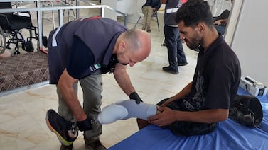 Prosthetics have started to be distributed at the UAE field hospital to those wounded in Gaza. Photo: Mohammed Abu Amra