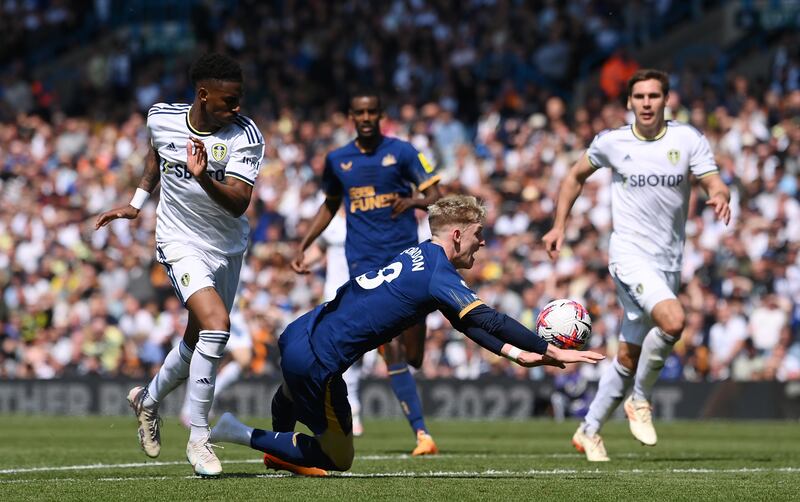 Junior Firpo 3: Scythed down by Joelinton to earn Leeds penalty. Unfortunate slip allowed Isak through on goal only for Wober to chop down Swede. Booked for reckless late tackle on Guimaraes. Ludicrous handball led to second Newcastle penalty. Sent-off for bringing down Gordon in injury-time. Getty