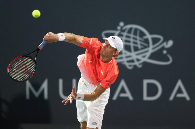 Kevin Anderson returns a ball to Rafael Nadal during their Mubadala World Tennis Championship semi-final in Abu Dhabi. Reuters