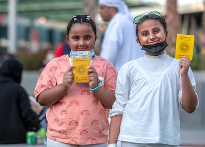Al Jabri sisters, Taif, seven and Bian, 9, at Expo 2020 Dubai. Victor Besa / The National.