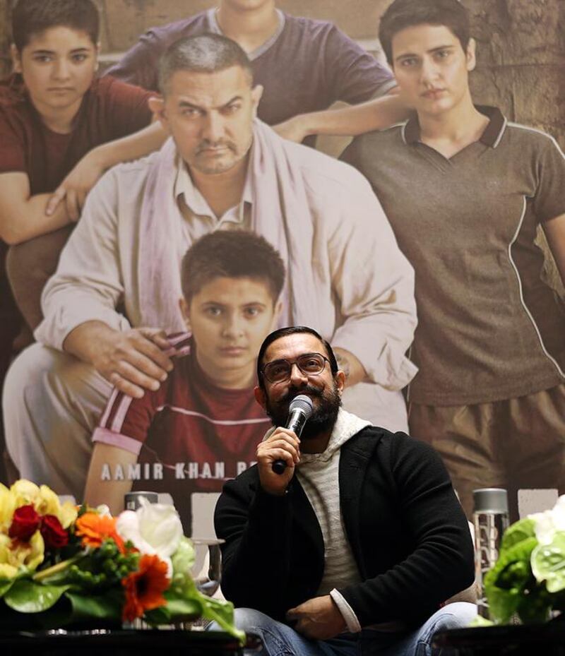 Aamir Khan tells a press conference in Dubai how he put on – and then lost – 27 kilos for his latest film Dangal. Satish Kumar / The National 