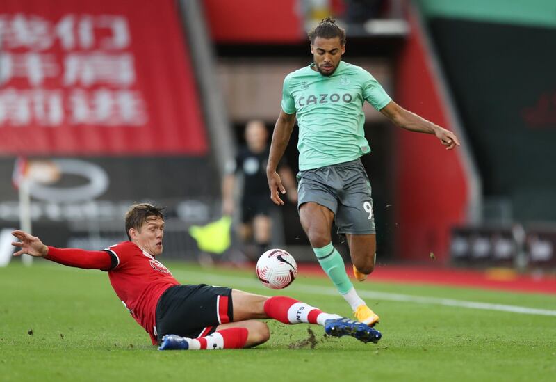 Southampton's Jannik Vestergaard against Everton's Dominic Calvert-Lewin. Reuters