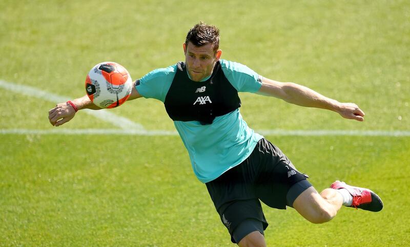 LIVERPOOL, ENGLAND - MAY 24: (THE SUN OUT, THE SUN ON SUNDAY OUT) James Milner of Liverpool during a training session at Melwood Training Ground on May 24, 2020 in Liverpool, England. (Photo by Andrew Powell/Liverpool FC via Getty Images)