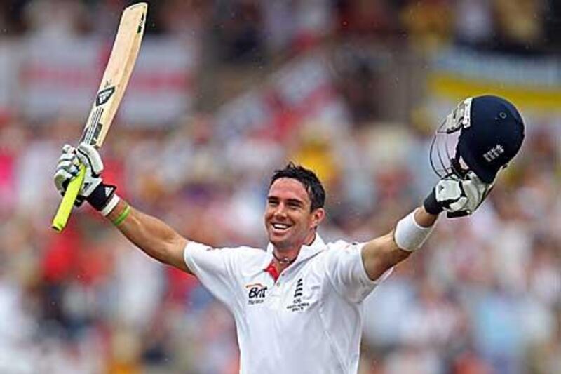 Kevin Pietersen celebrated reaching his double century after going without one in 27 innings in the second Ashes Test match.