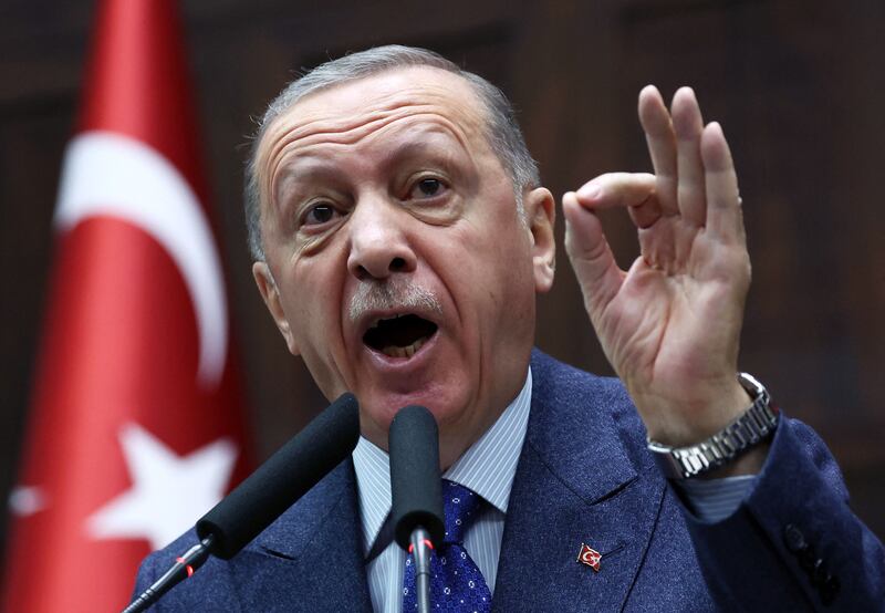 Turkish President Recep Tayyip Erdogan addresses his ruling party's legislators in Ankara on February 1. AFP