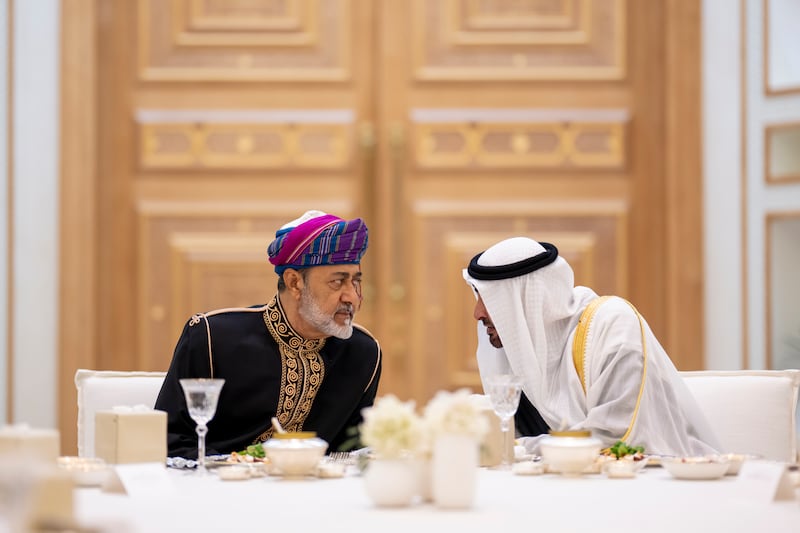 President Sheikh Mohamed hosts a dinner reception for Sultan Haitham at Qasr Al Watan