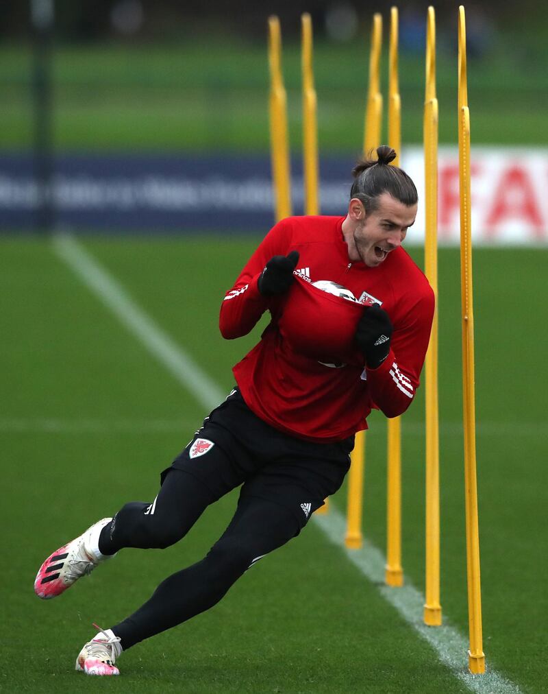 Wales' Gareth Bale during the training session. PA