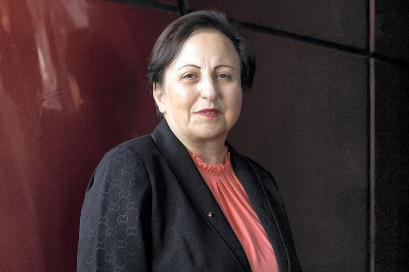 MADRID, SPAIN - MARCH 29: Iranian human rights lawyer and winner of the Nobel Peace Prize Shirin Ebadi (R) attends WomenNOW Summit by Santander Bank on March 29, 2019 in Madrid, Spain. (Photo by Carlos Alvarez/Getty Images)
