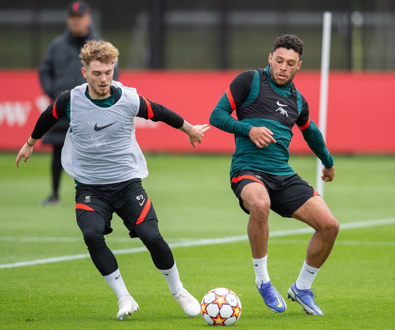 Liverpool's Harvey Elliott and Alex Oxlade-Chamberlain. EPA